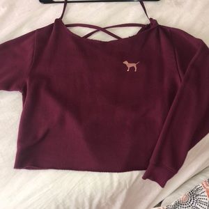 A maroon PINK cropped sweater